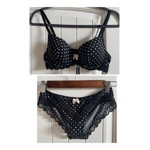 Adore Me Black/White Polka Dot Lace Bra and Panty Set. 34B/Small.